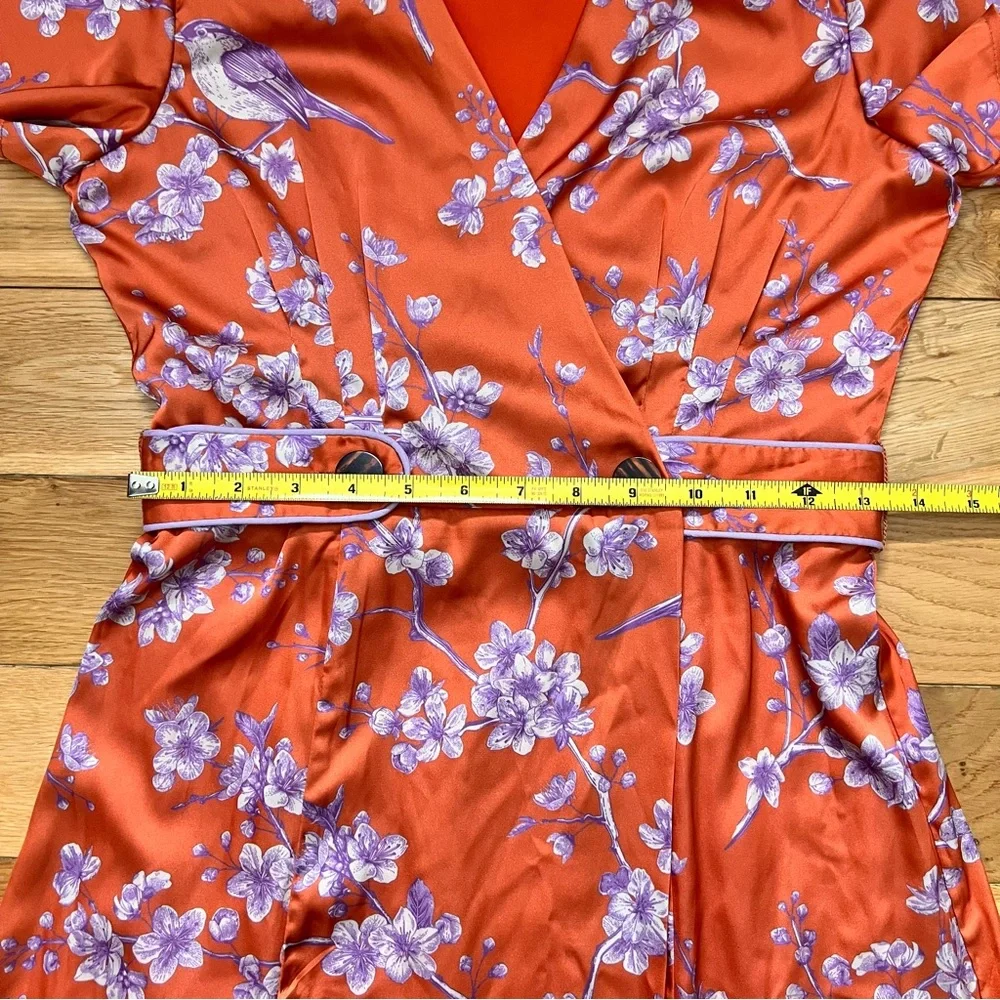 ModCloth Hutch Anthropologie Orange with Purple Floral Wrap Dress Size 0 - Picture 6 of 10